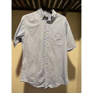 Club room short sleeve blue and white button shirt size small